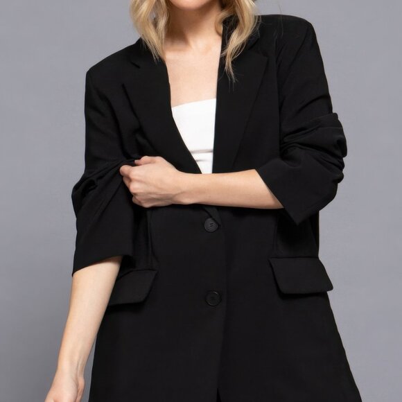 Long slv front button closure blazer - Picture 1 of 5